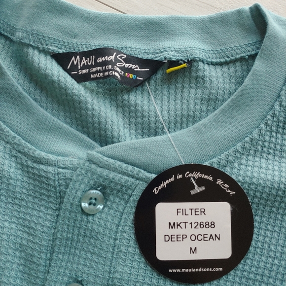 MAUI and Sons NEW Waffle Knit Henley Deep Ocean - Picture 8 of 8